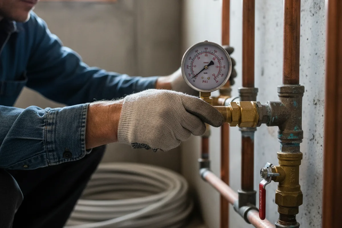 Pressure testing a repaired line during Water Line Repair in Van Lear